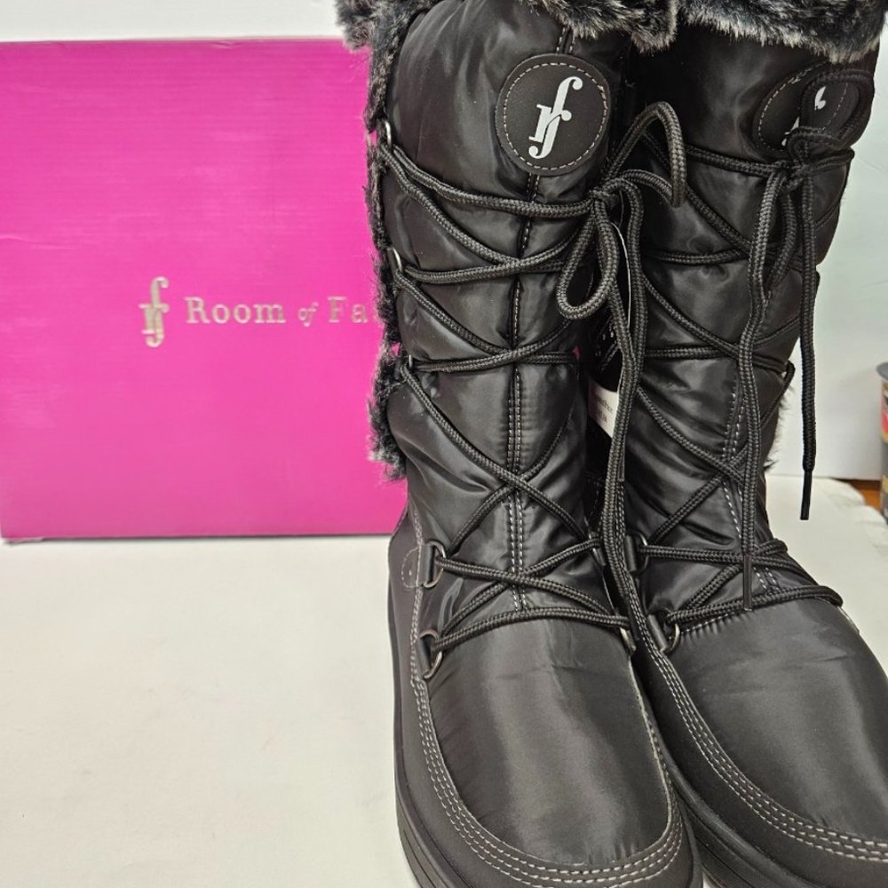 ROOM OF FASHION Women's Snow Rain Boot(Frozen-01), Premium Black Nylon
